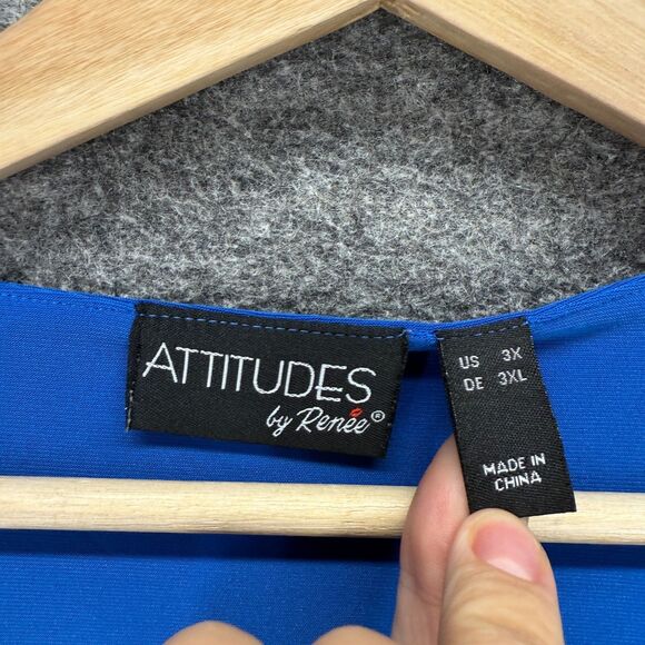 Attitudes Mini Dress Women 3X Plus Blue Short V-Neck Long Sleeve Pullover Casual - Picture 3 of 7